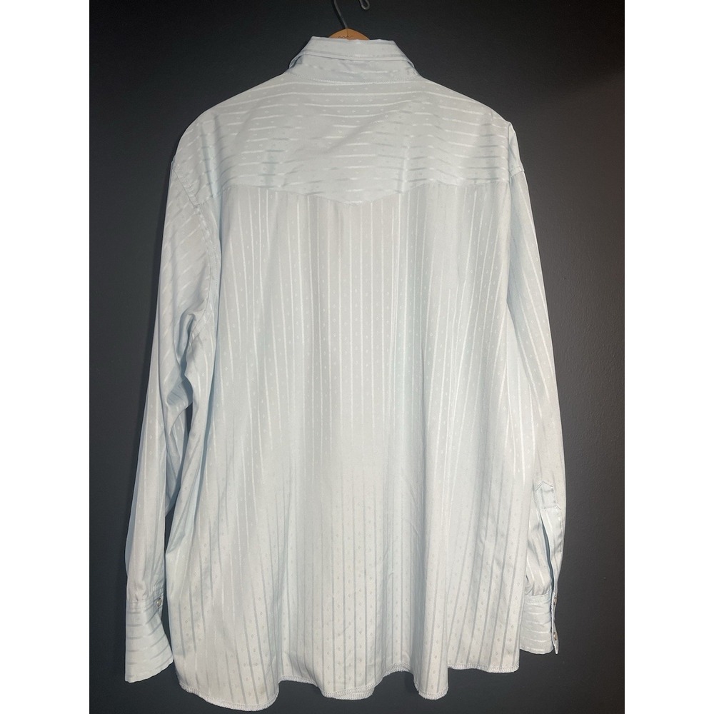Wrangler Pearl Snap Shirt Mens 2XL Blue Dobby Striped Sport Rockabilly Rodeo (c9 - Picture 2 of 10